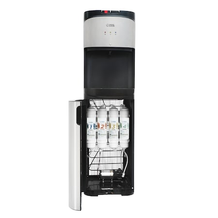 Commercial Cool Freestanding Top Loading Water Cooler with Hot and Cold Temperature Options in Black/Silver CCDC02